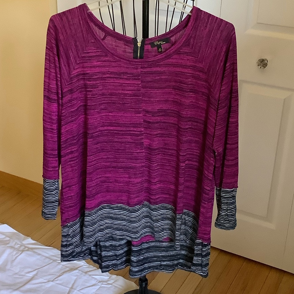 Cupio Magenta and Charcoal Striped Tunic